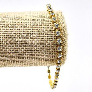 Tennis Bracelet Gold Tone Clear Rhinestones Elegant Sparkle Chic Timeless